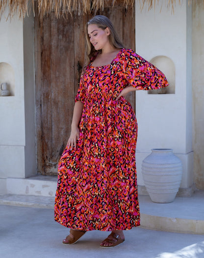 Kalani Dress - Orange/Black Multi