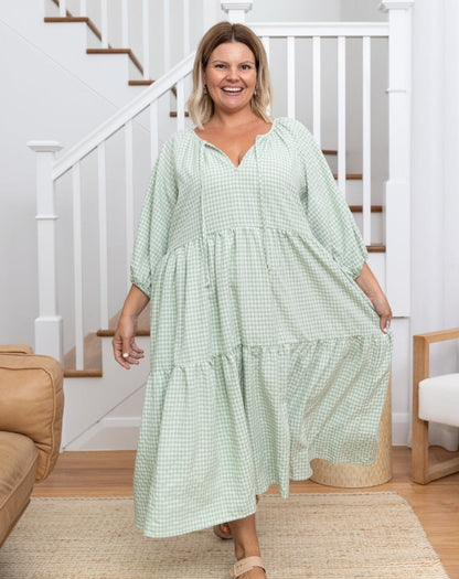 Freez_Amber_Dress_Sage_Gingham_Flowy