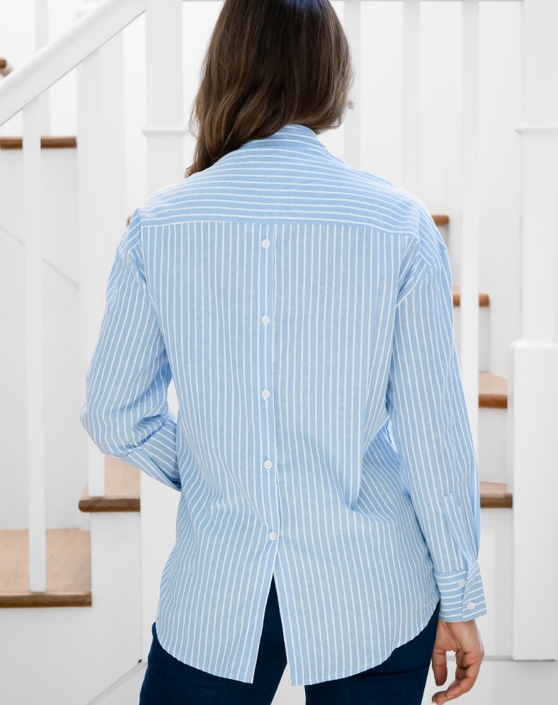 Button Back Shirt - Blue Stripe