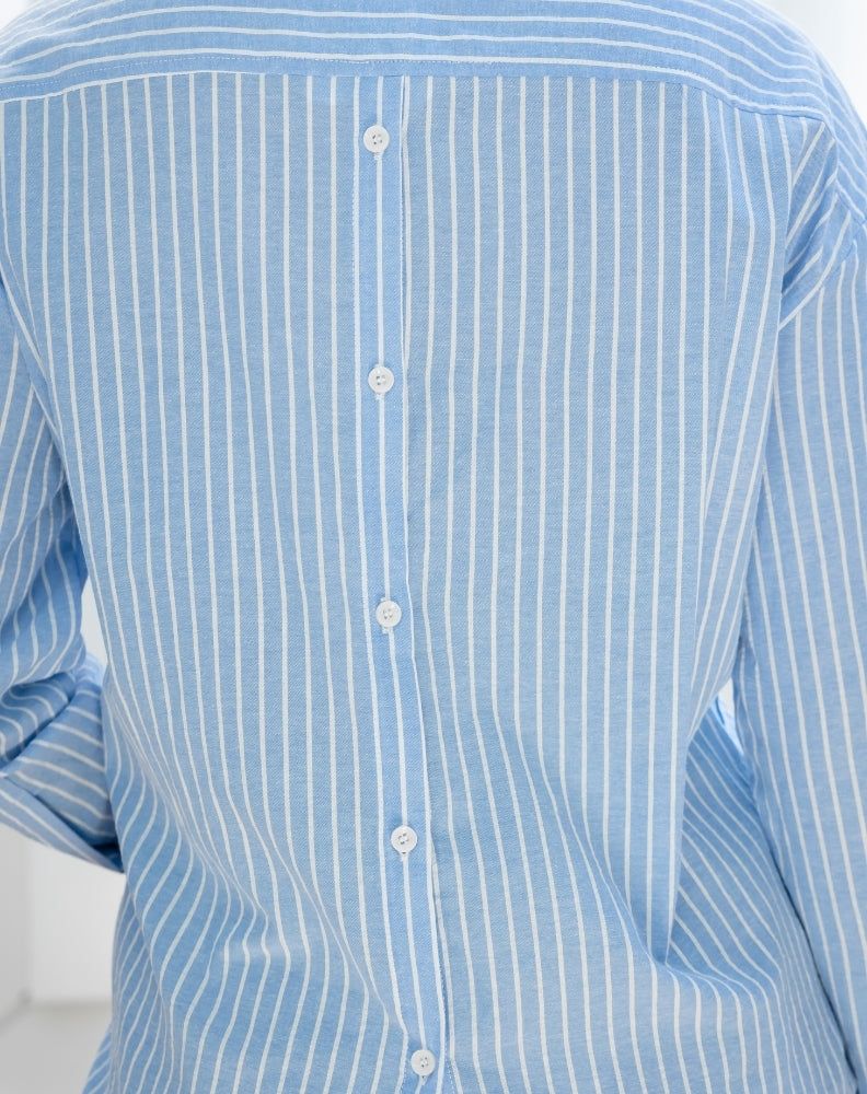 Button Back Shirt - Blue Stripe