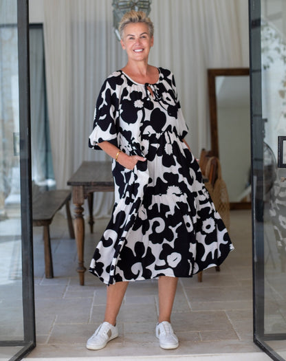 Jacinta Dress - Black/White Floral