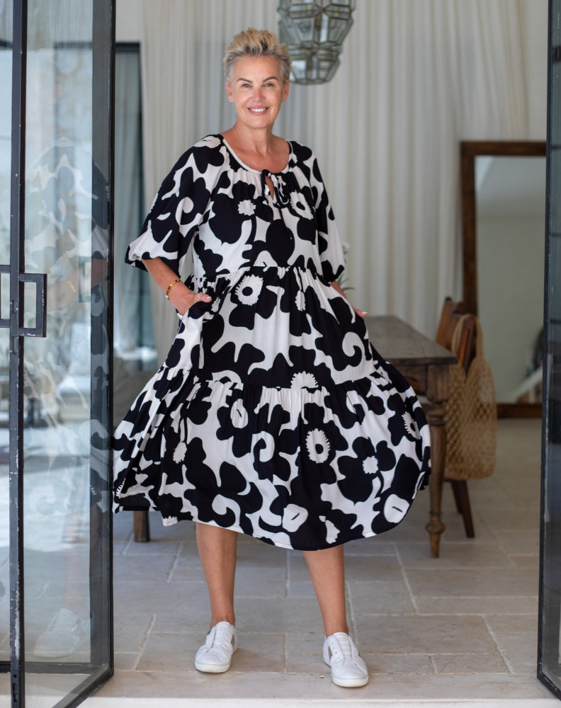 Jacinta Dress - Black/White Floral