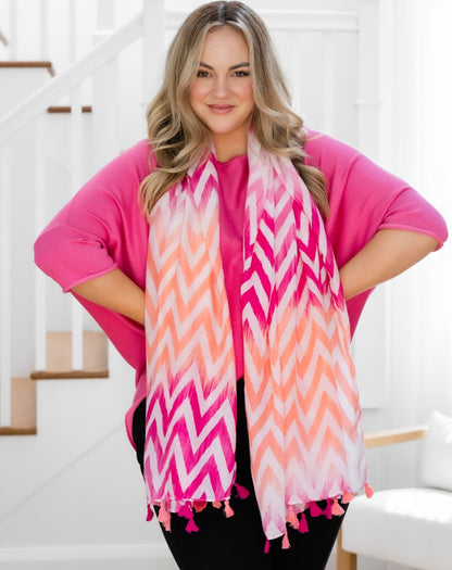 Pink Zig Zag Print Scarf