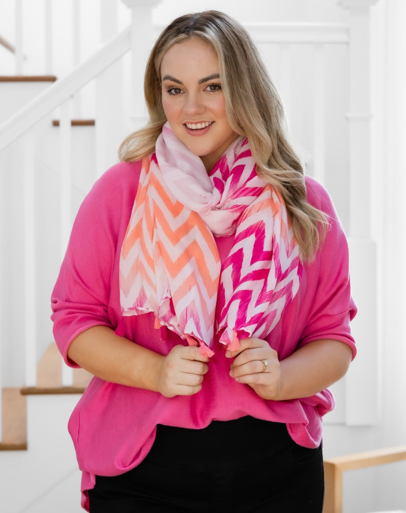 Pink Zig Zag Print Scarf