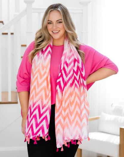 Pink Zig Zag Print Scarf