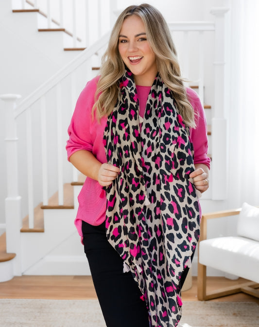 Animal Print Scarf - Hot Pink