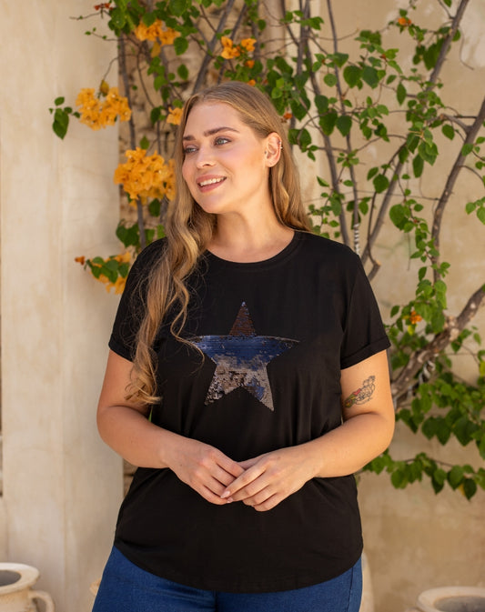 Star Sequin Tee - Black