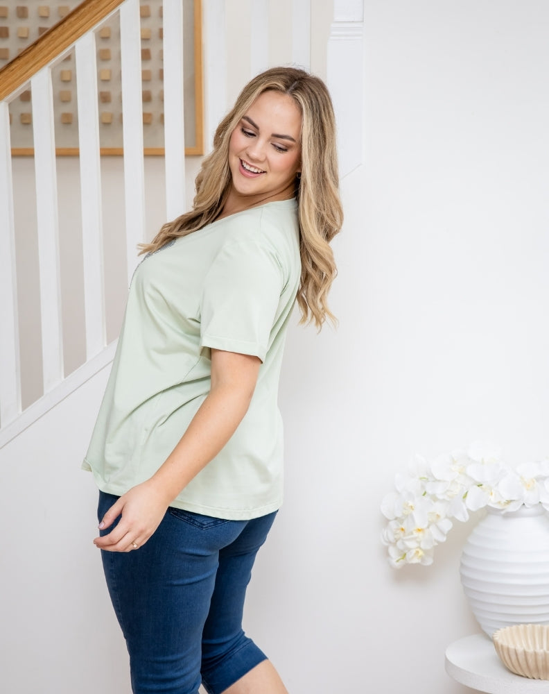 Square Sequin Tee - Sage