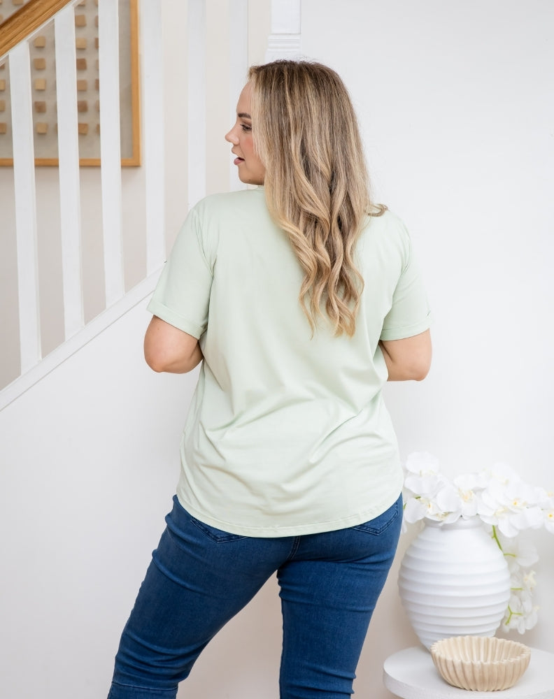 Square Sequin Tee - Sage