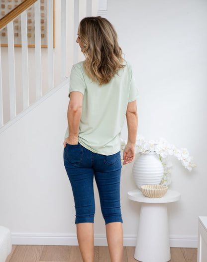 Square Sequin Tee - Sage