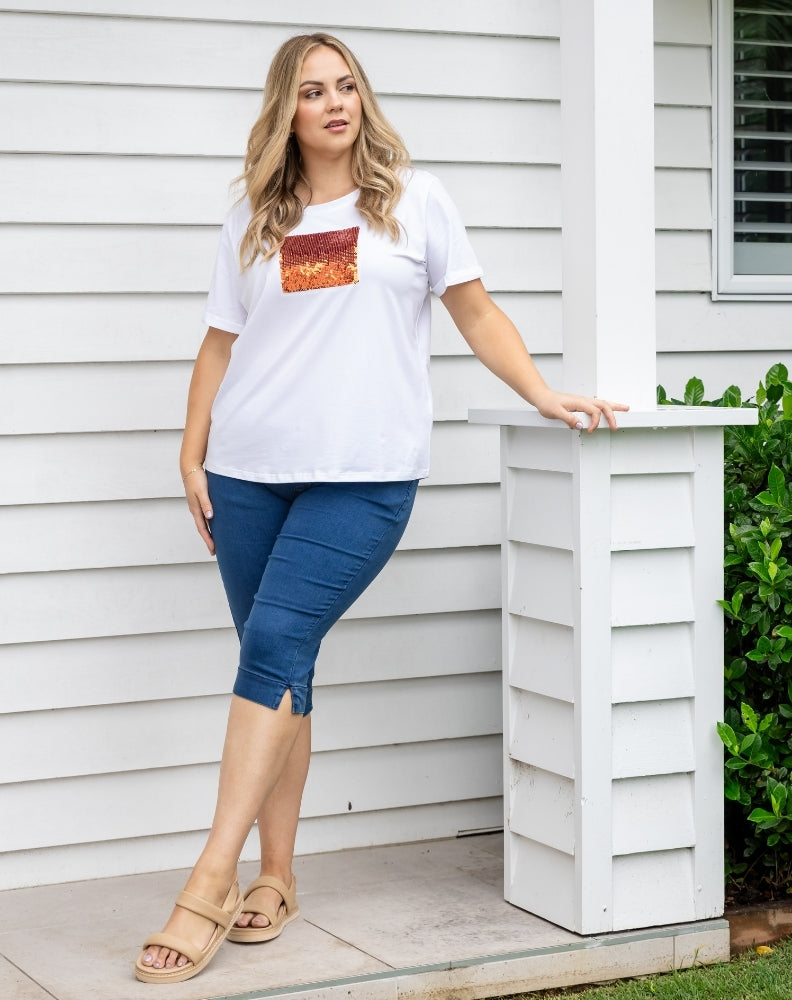 Square Sequin Tee - White