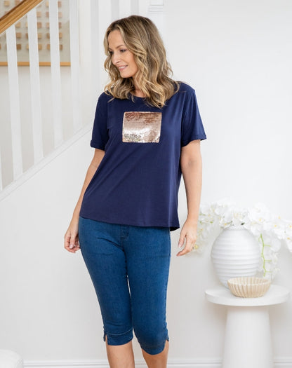 Square Sequin Tee - Navy