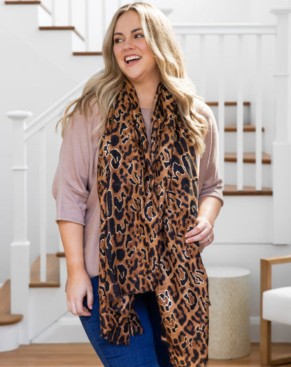 Animal Print Scarf - Tan/Gold Leopard