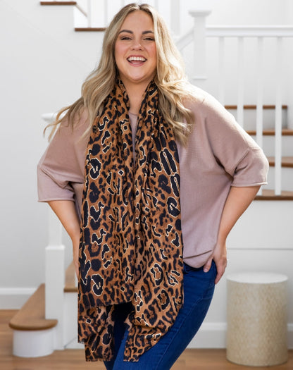 Animal Print Scarf - Tan/Gold Leopard