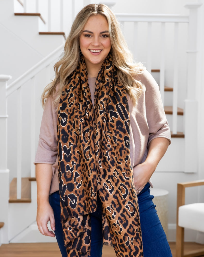 Animal Print Scarf - Tan/Gold Leopard