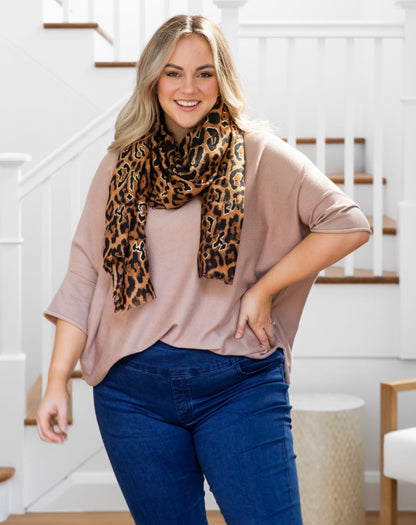 Animal Print Scarf - Tan/Gold Leopard