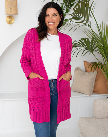 Cable Cardi - Fuschia