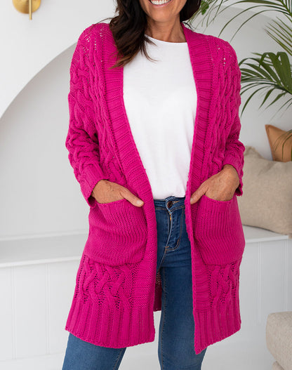 Cable Cardi - Fuschia