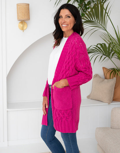 Cable Cardi - Fuschia