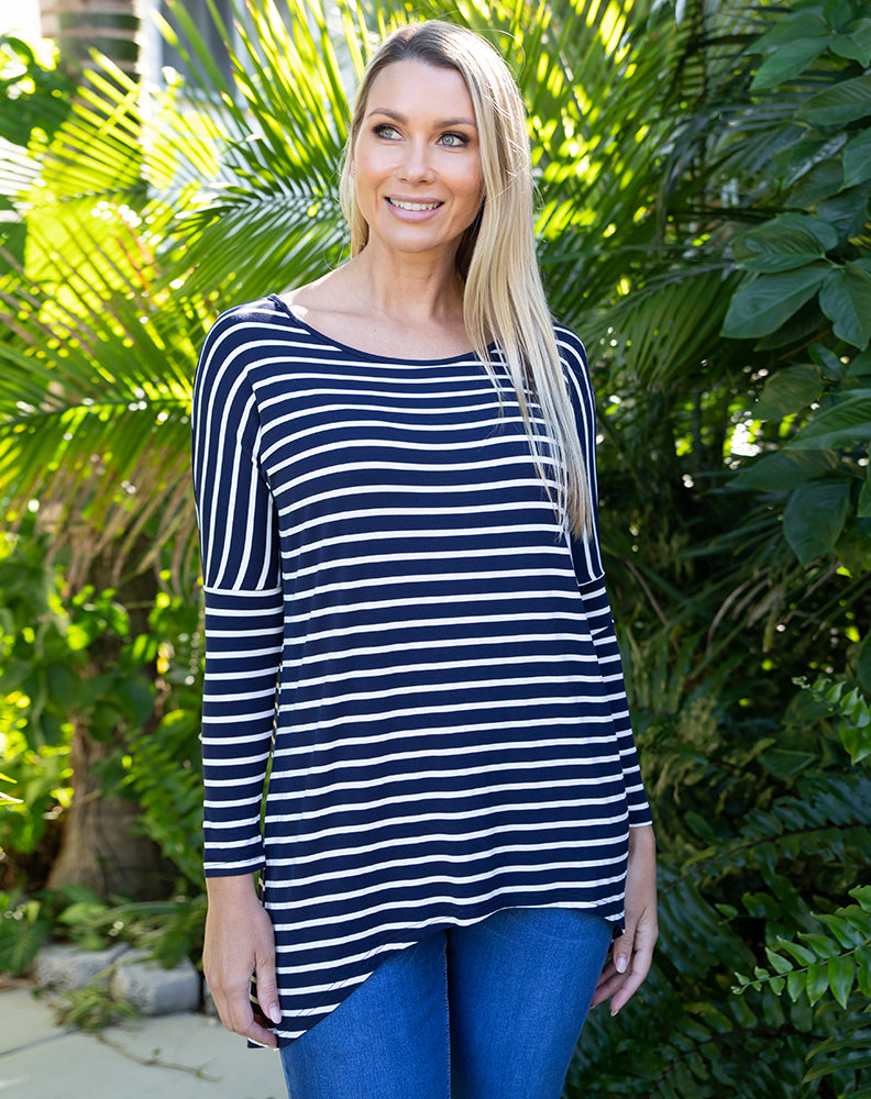 Slouch Tee -Navy/White Stripe