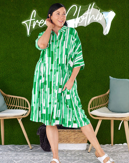 Ava Dress - Green/Line