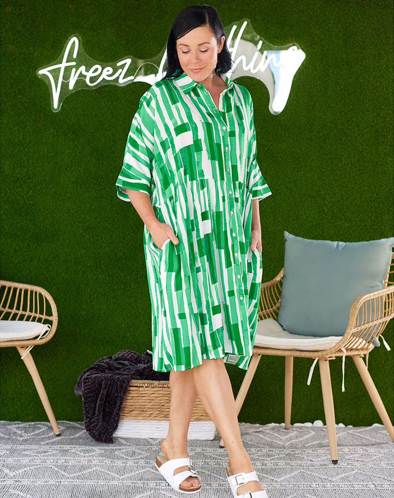Ava Dress - Green/Line