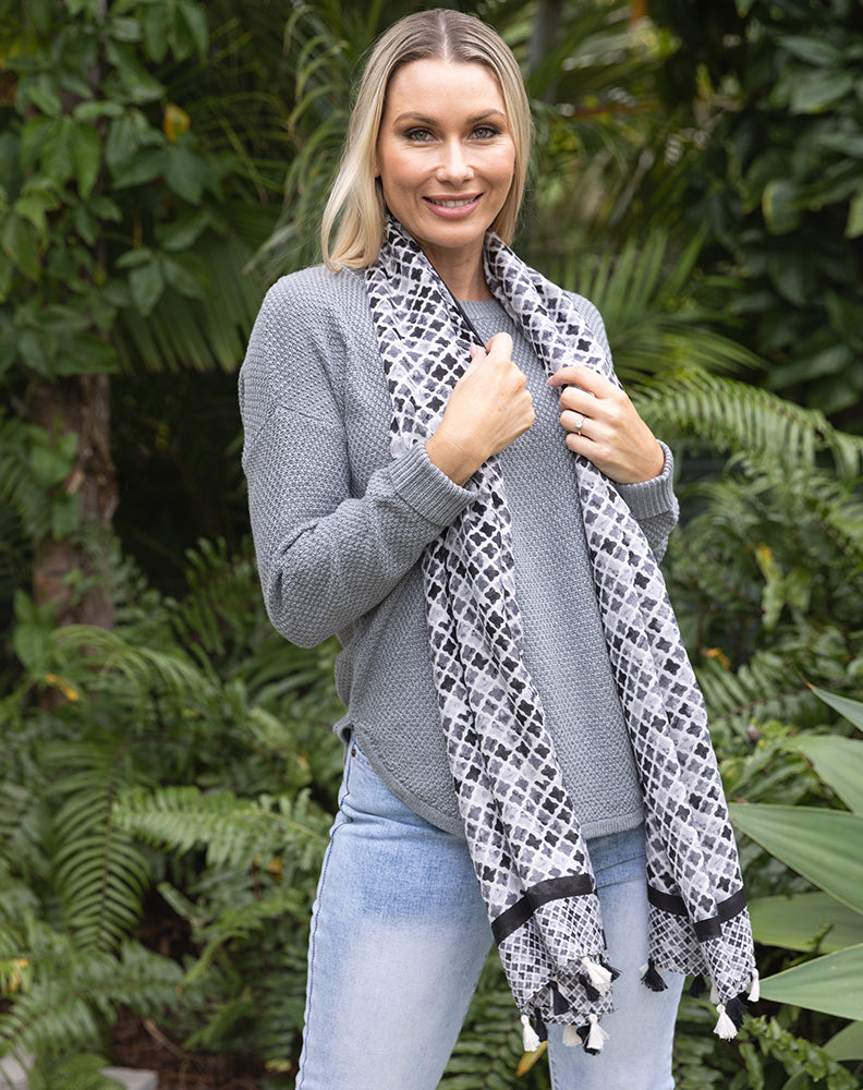 Scarf - Black and White Cross