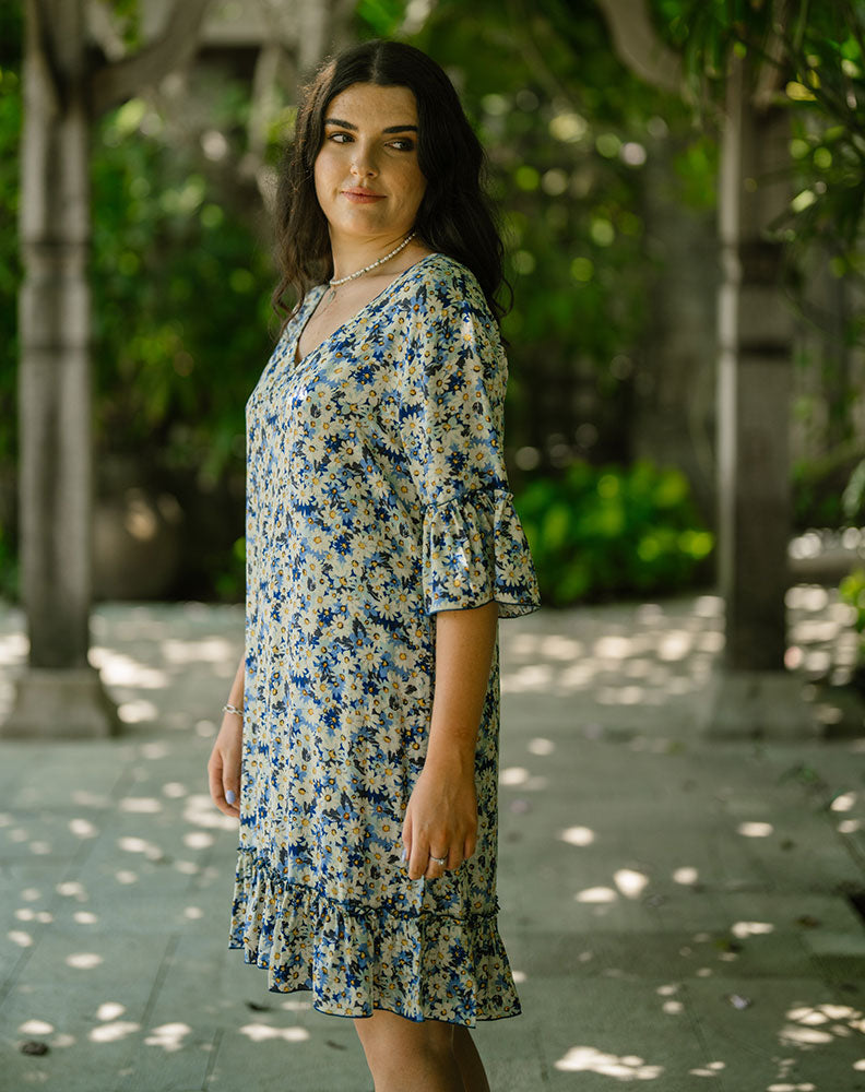 Shift Dress - Navy/Daisy