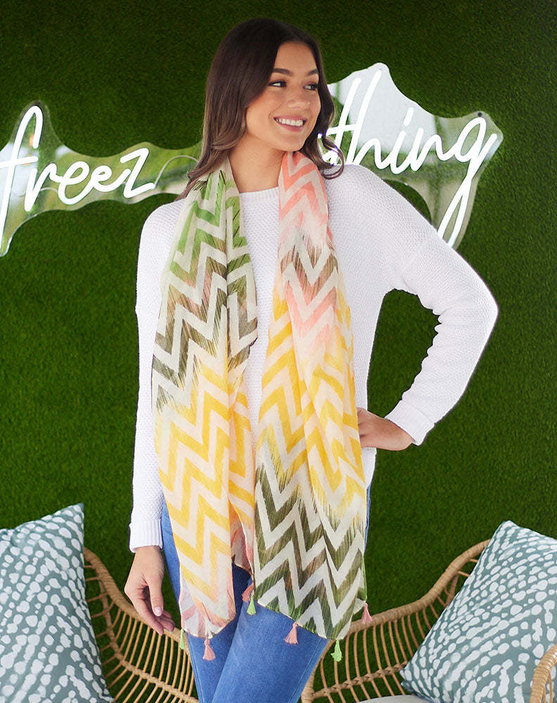 Bright Zig Zag Print Scarf