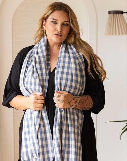 Check Scarf - Blue