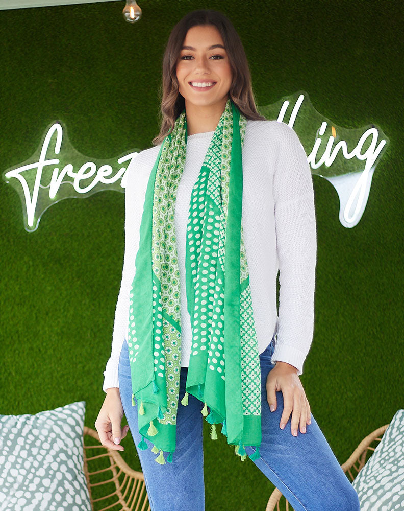 Emerald Sage Multi Tassel Scarf