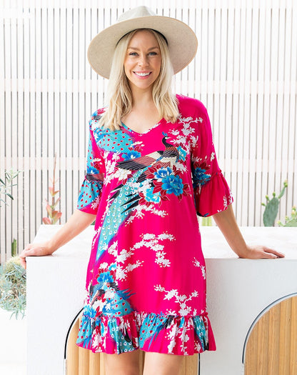 Shift Dress - Pink Peacock