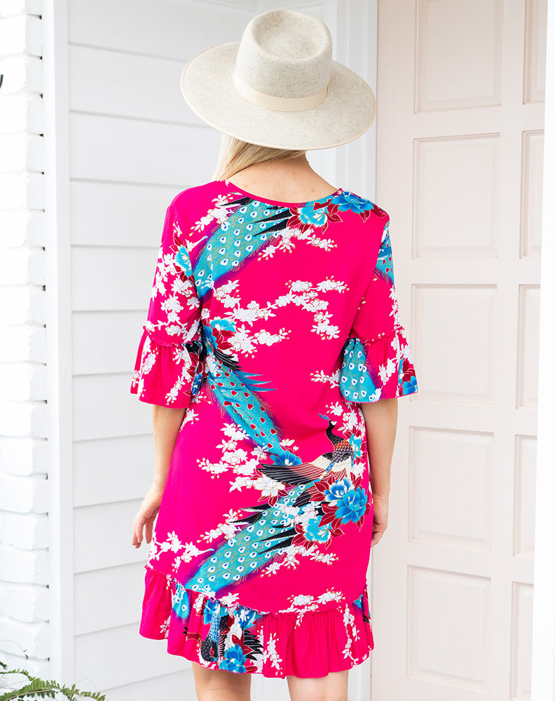 Shift Dress - Pink Peacock