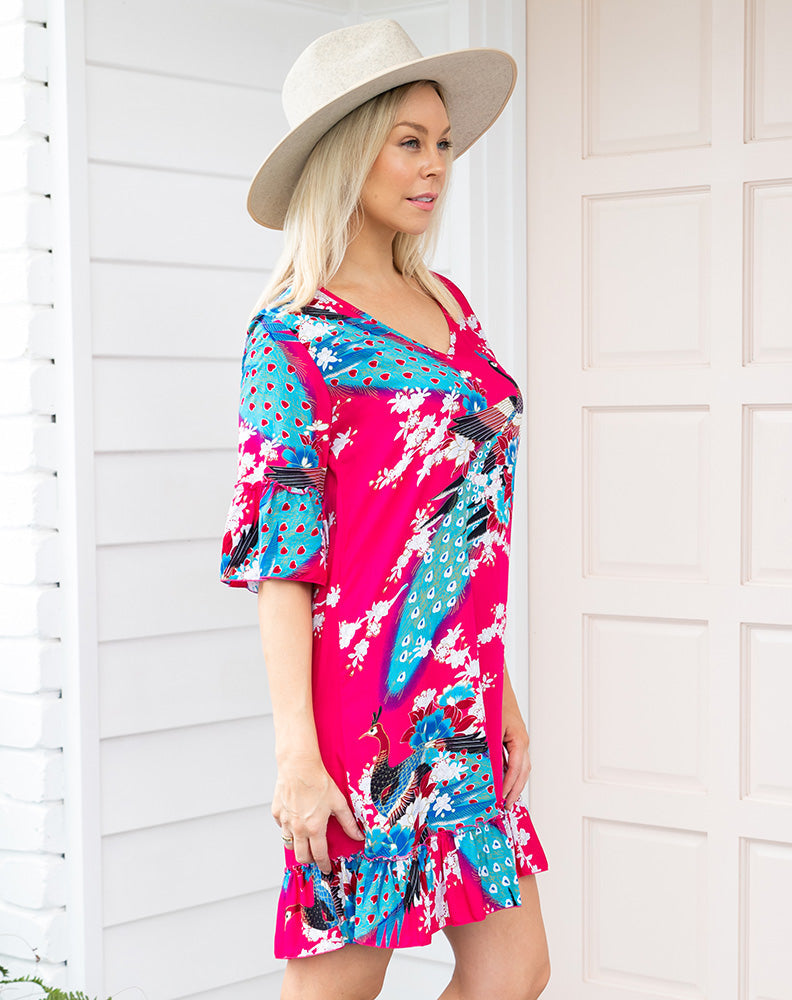 Shift Dress - Pink Peacock