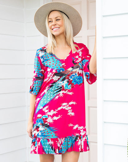 Shift Dress - Pink Peacock