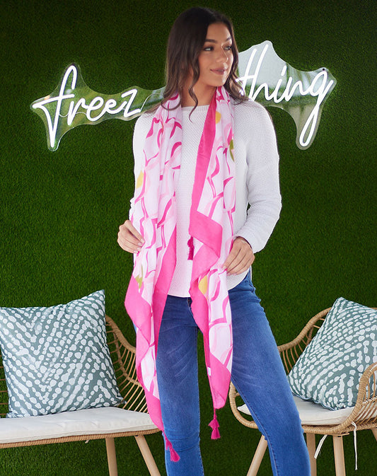 Fuchsia Tassel Print Scarf