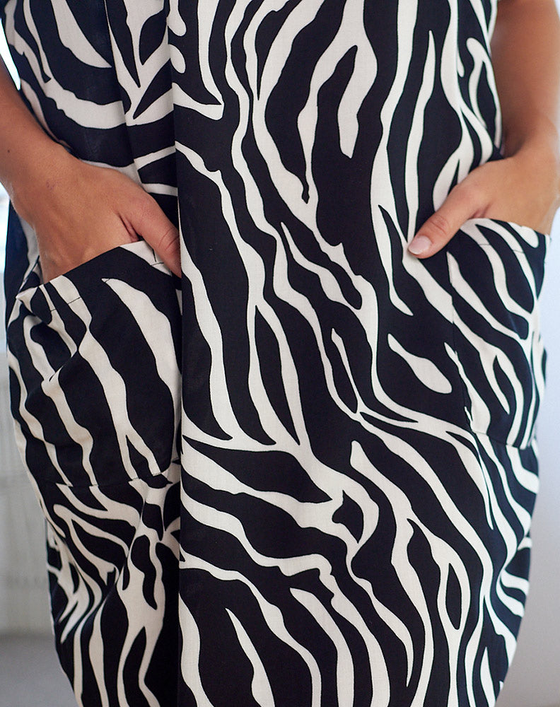 Pocket Dress - Black/White Zebra