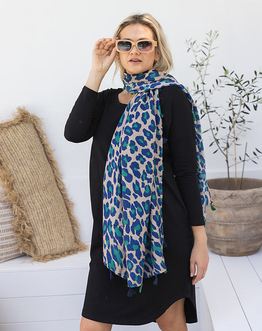 Animal Print Scarf - Blue/Green