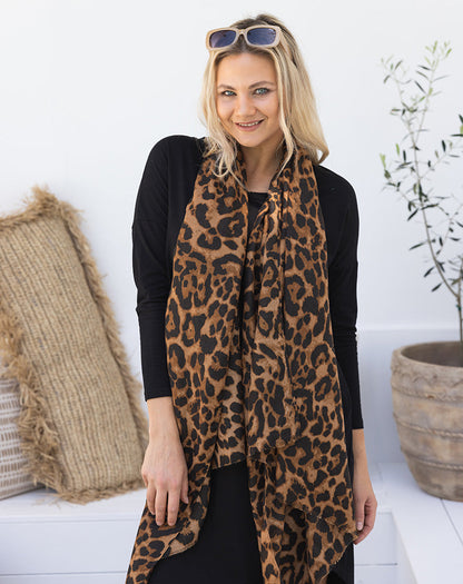 Animal Print Scarf - Brown Leopard