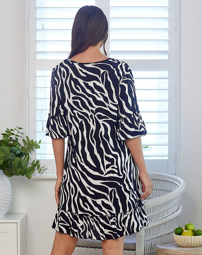 Shift Dress - Black/White Zebra
